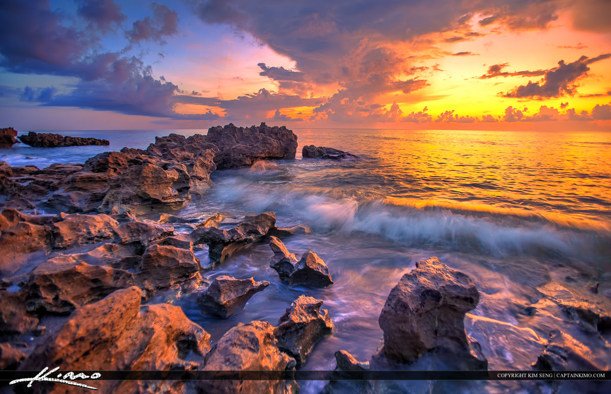 Wave Breaking Over Rocks at Beach Tequesta Florida HDR Photography by