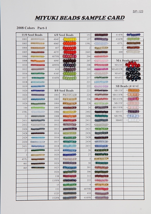 Caravan Beads 11/0 Seed Bead Cards Miyuki Sample cards which