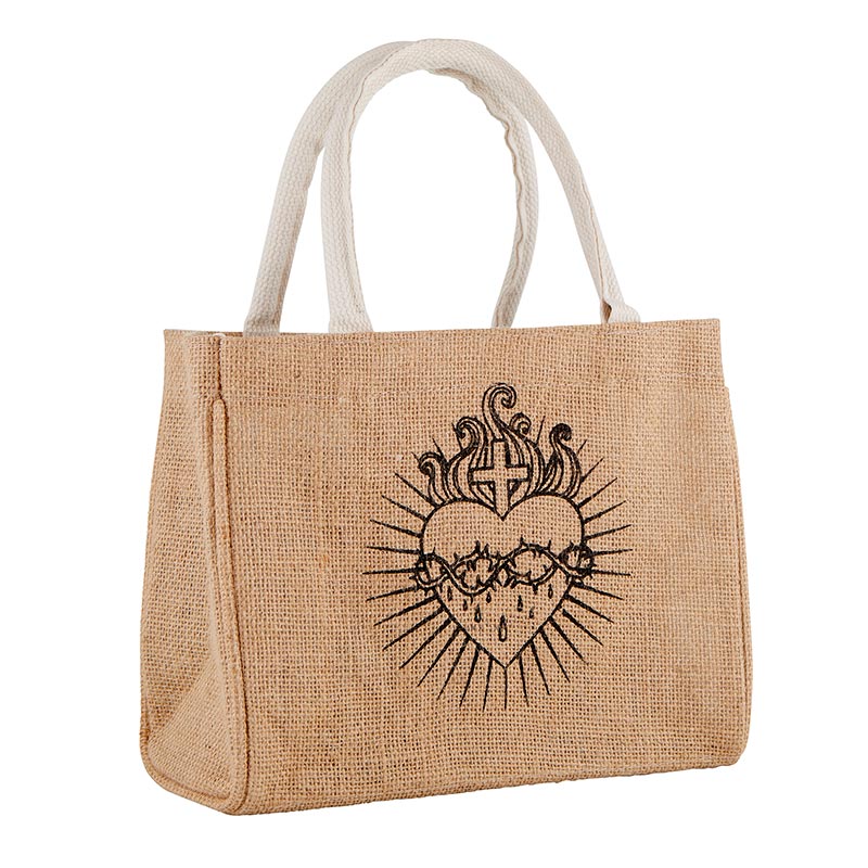Sacred Heart Small Jute Tote Bag 2/pk