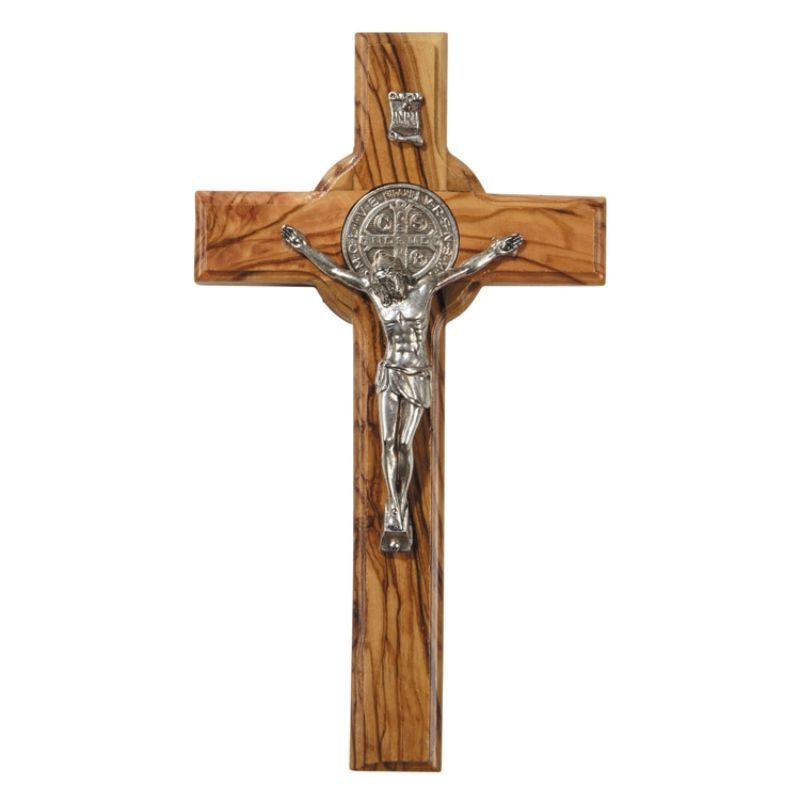 St. Benedict Olive Wood Wall Crucifix, Olive Wood Treasures Autom