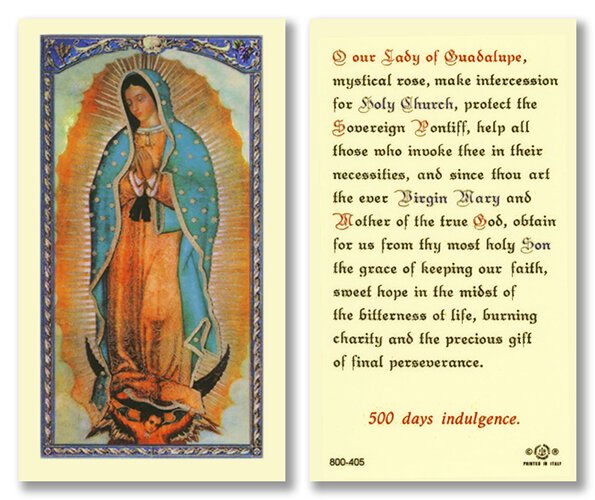 Prayer to Our Lady of Guadalupe Holy Card - Devotional Items