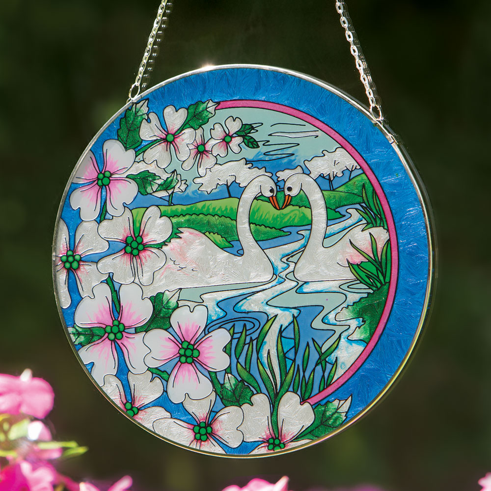 Swans Art Glass Suncatcher Bits and Pieces