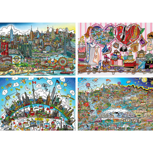 Set of 4 Charles Fazzino 1000 Piece Jigsaw Puzzles Spilsbury