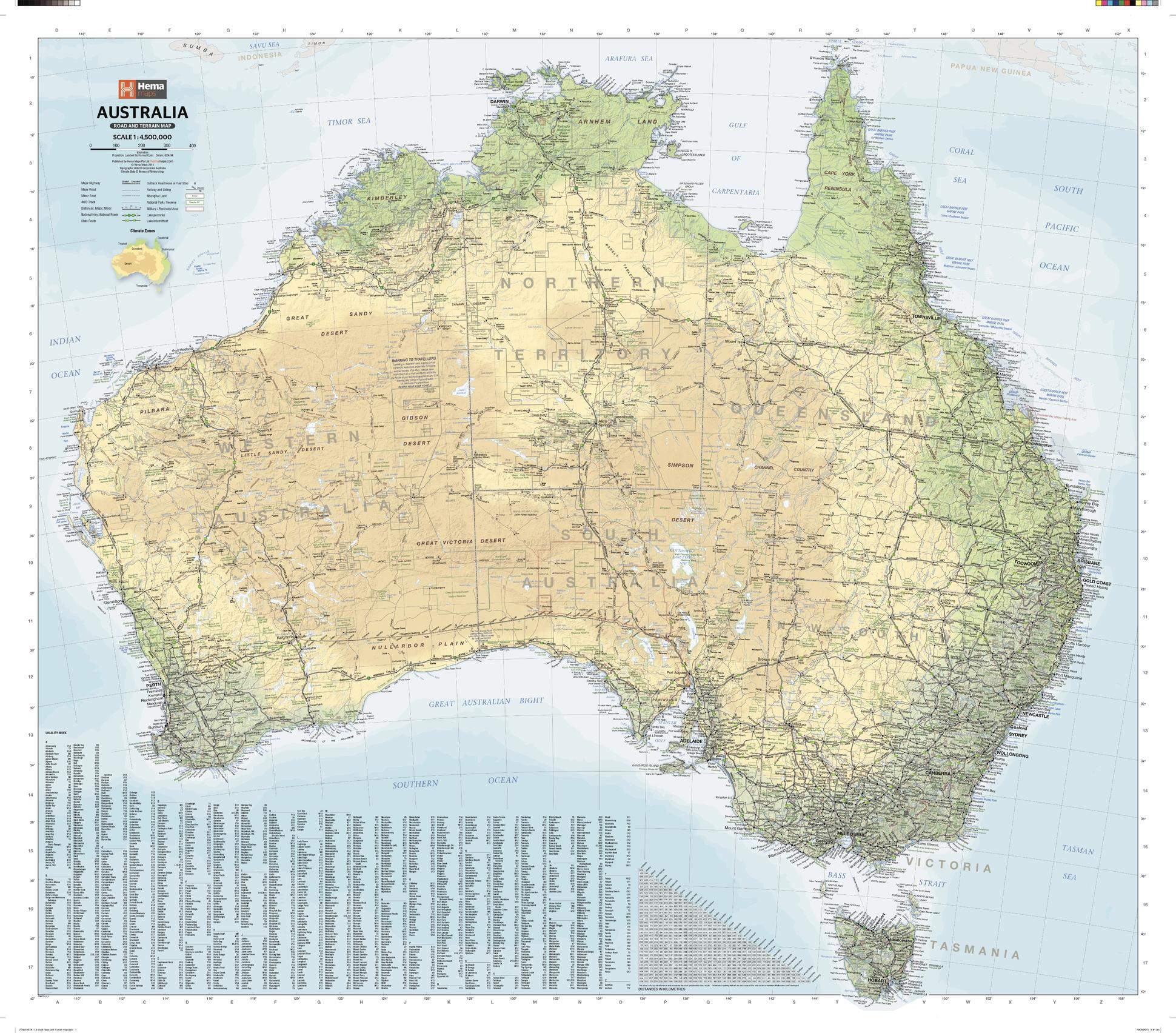 Australia Road & Terrain Map