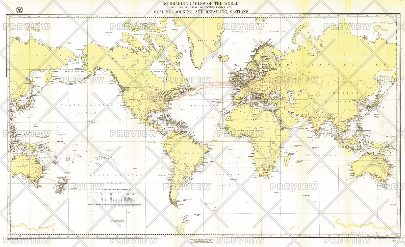 Submarine Cables of the World Published 1896 XYZ Maps