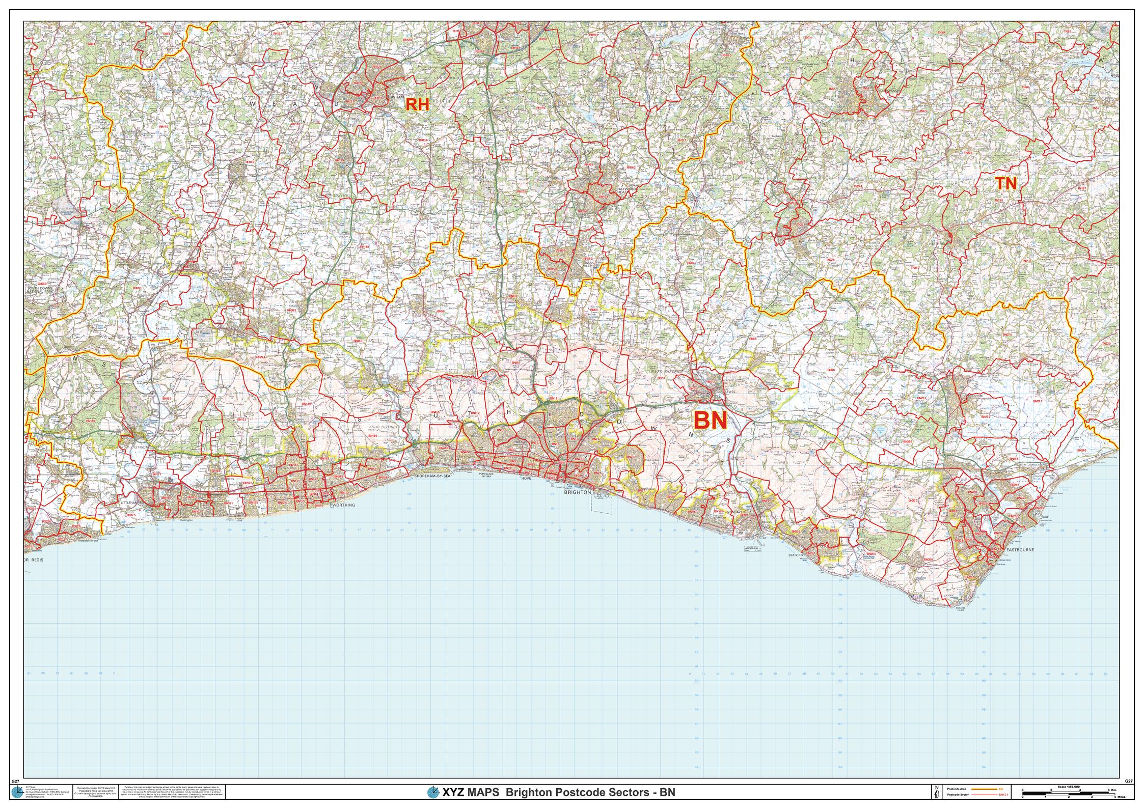 XYZ Maps, Brighton BN Postcode Wall Map MapSherpa