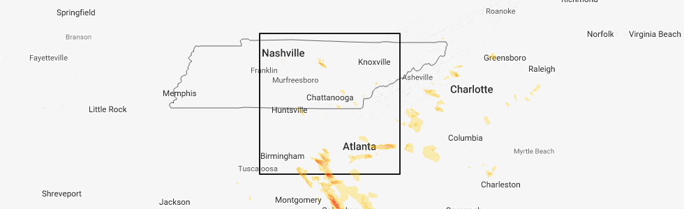 Hail Map for Chattanooga, TN Saturday, July 21, 2018