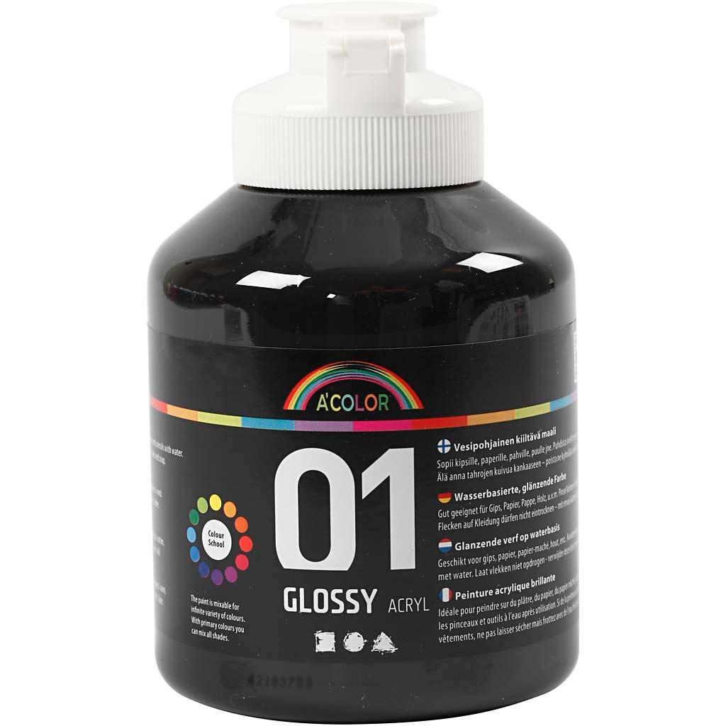 Acolor Glossy Acrylic Paint, Black, 01 Glossy, 500 ml CC32004