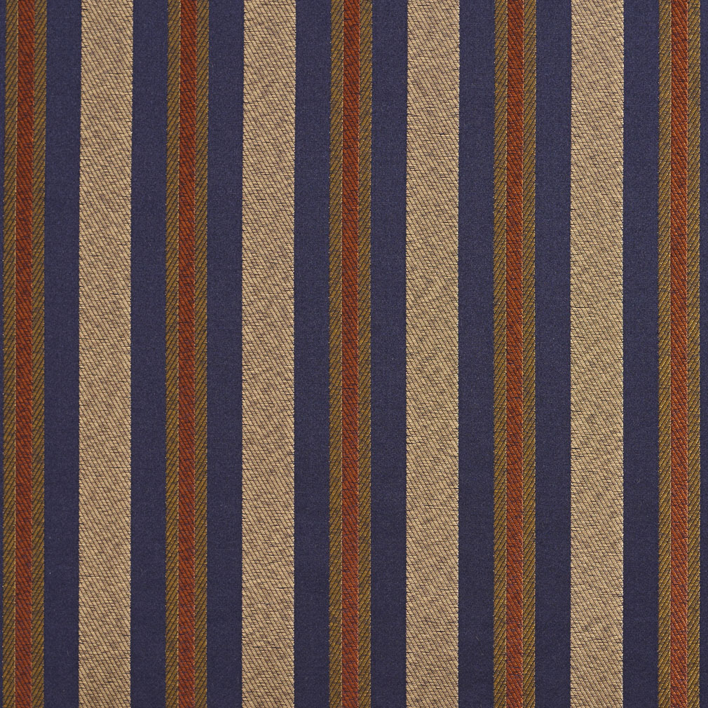 E624 Striped Navy Blue Yellow Green Damask Upholstery Drapery Fabric By