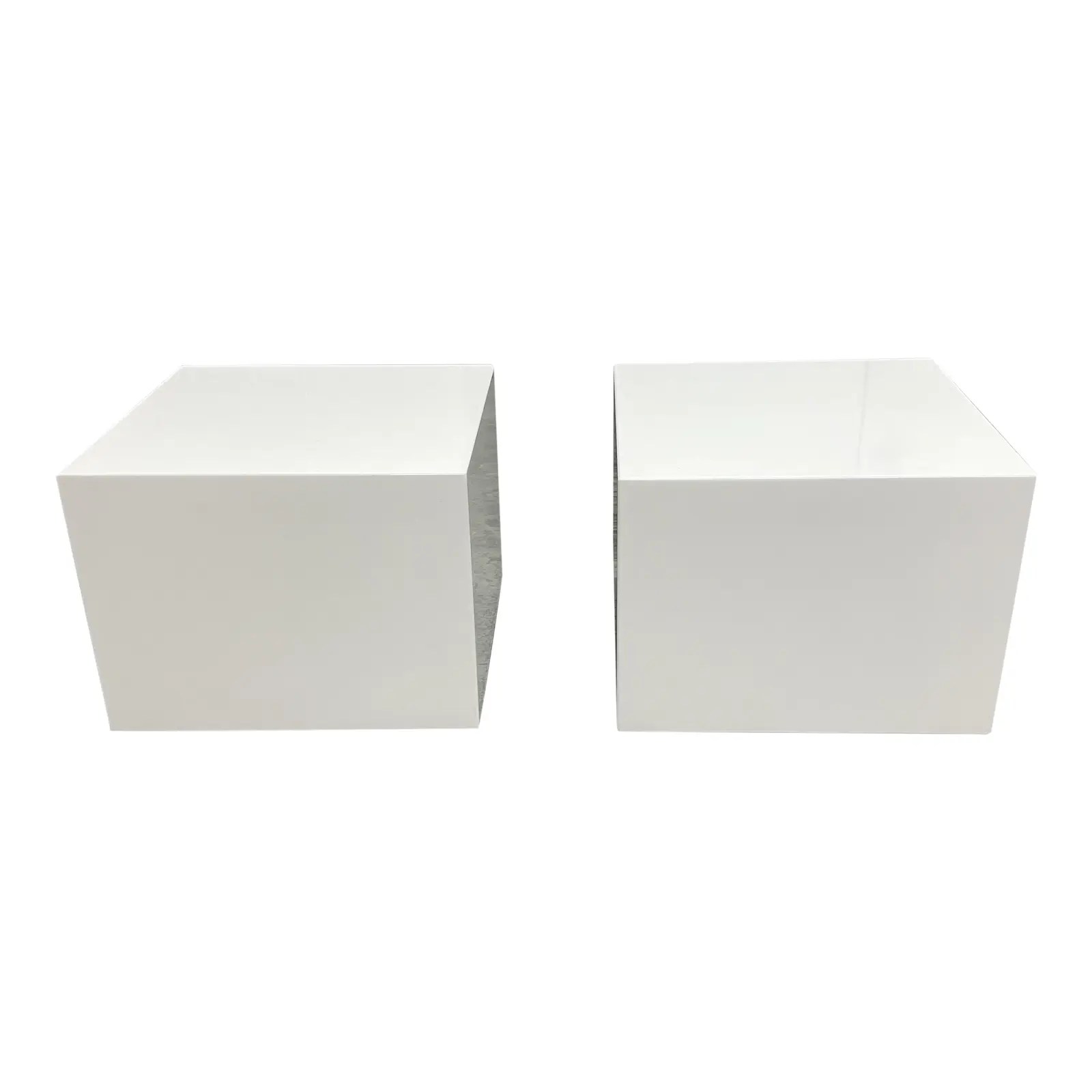 CB2 ‘City Slicker’ White Cube Side Tables a Pair Design Plus Gallery