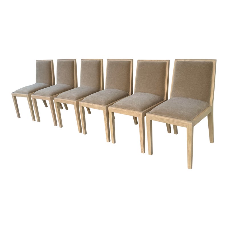 Custom Design Almond Mohair Madison Dining Chairs, Set of Six. Original
