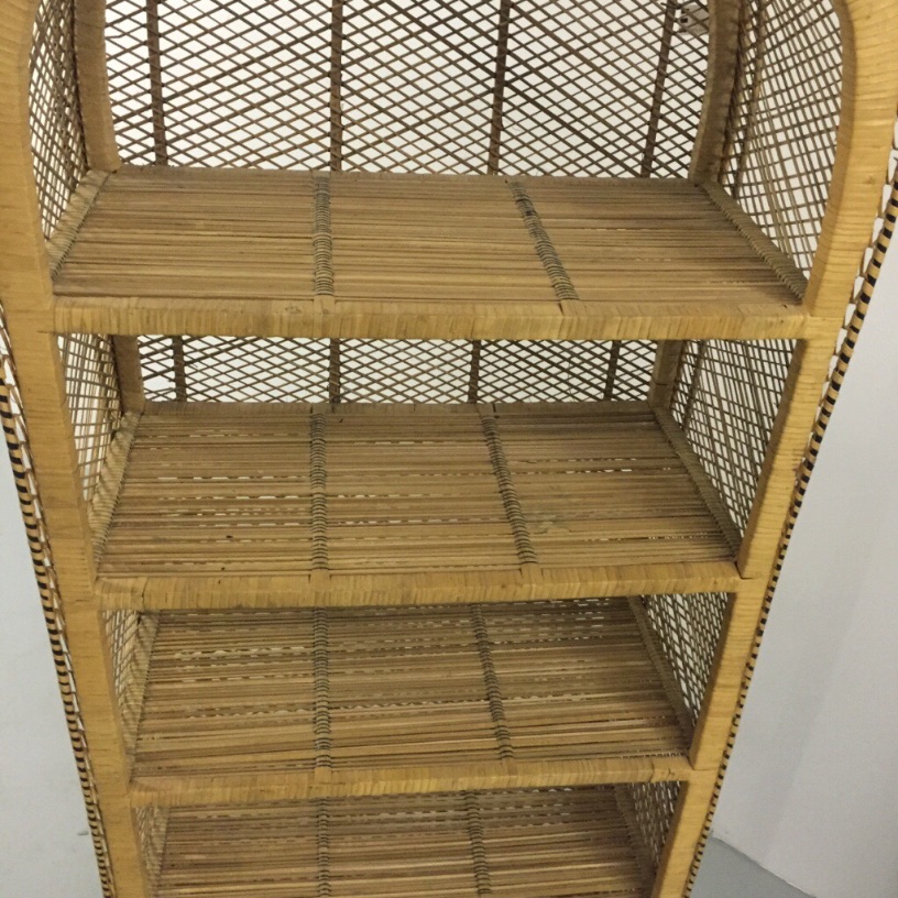 Southwestern Woven Wicker Bookcase Dome Top 5 Shelf Rattan