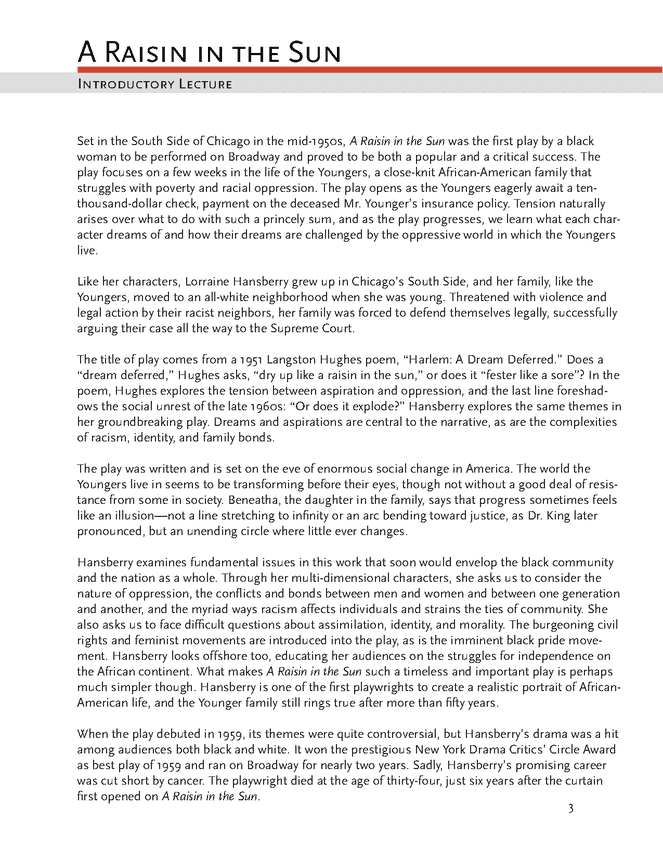 A Raisin in the Sun eNotes Lesson Plan eNotes lesson