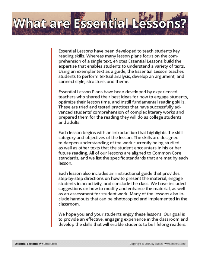 The Glass Castle eNotes Essential Lessons eNotes... Activities