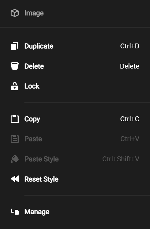 Context Menu & Keyboard Shortcuts Themeco Docs