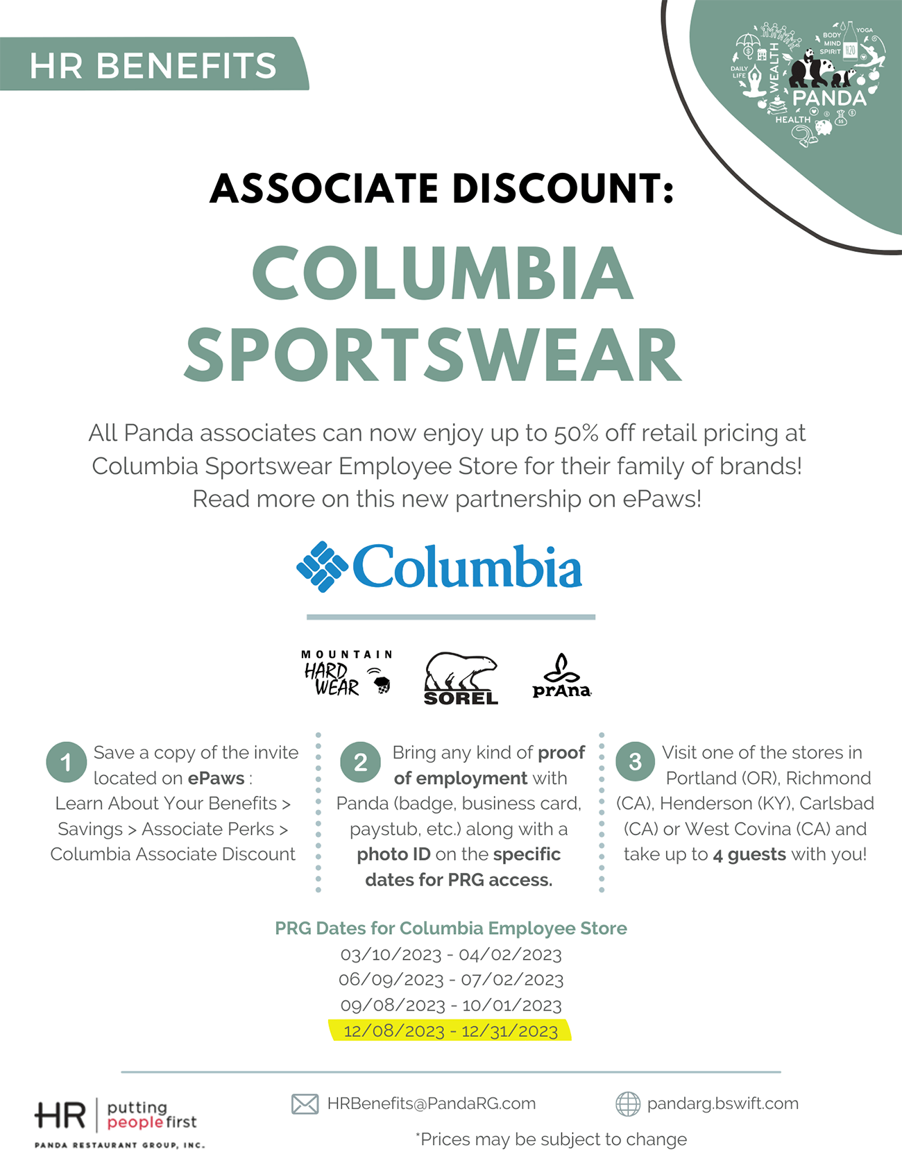 HR Benefits Columbia Associate Discount Winter Dates!