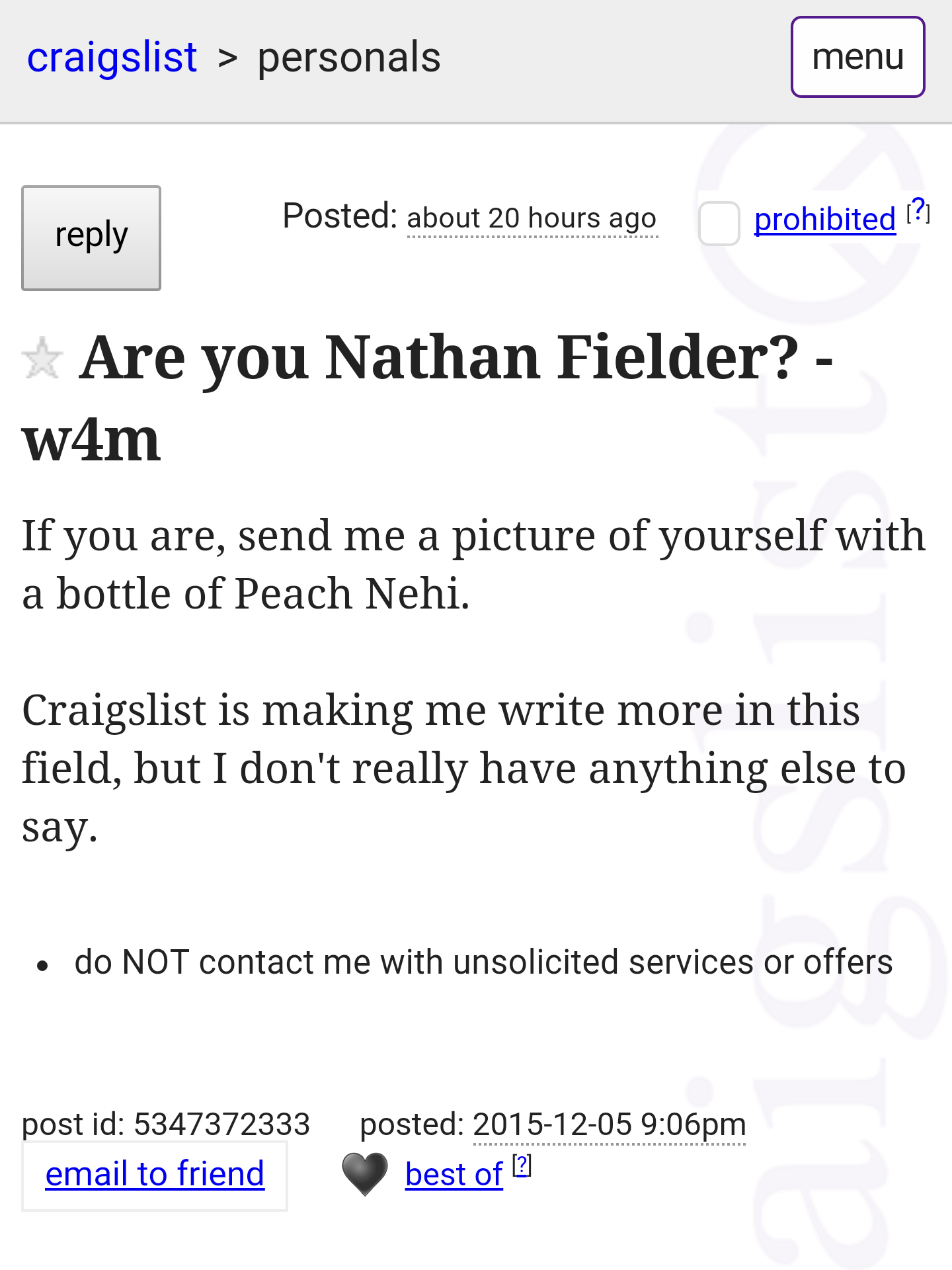 12 Unusual Craigslist Personal Ads Full Of W.T.F. Ftw Article eBaum