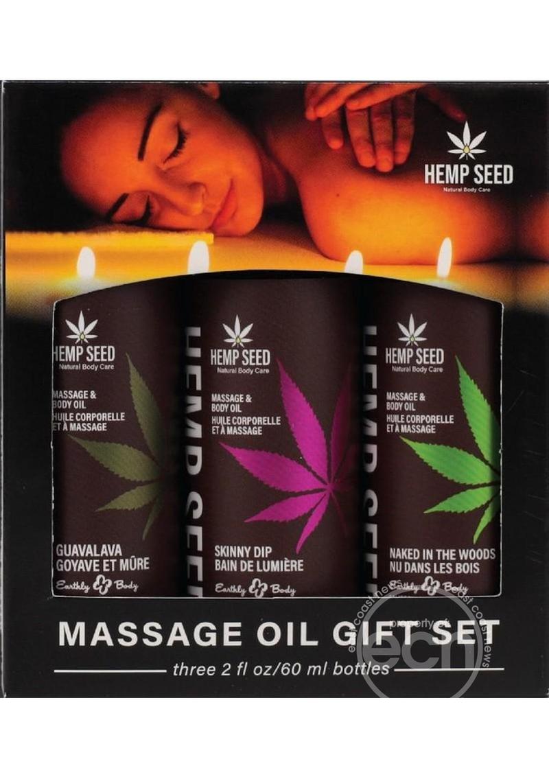 Earthly Body Hemp Seed Massage And Body Oil Gift Box (Three 2oz Massage