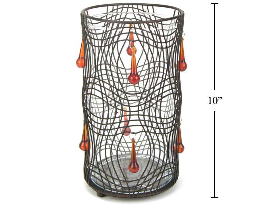 Coloured Jewel 9.5"H Pillar Candle Holder w/ Glass