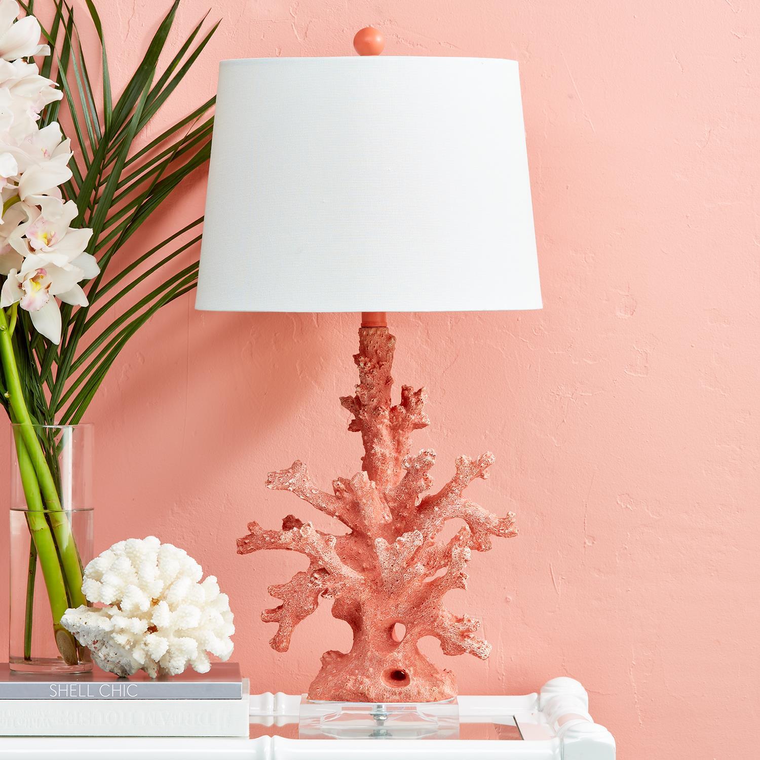 Pink Coral Table Lamp With Linen Shade