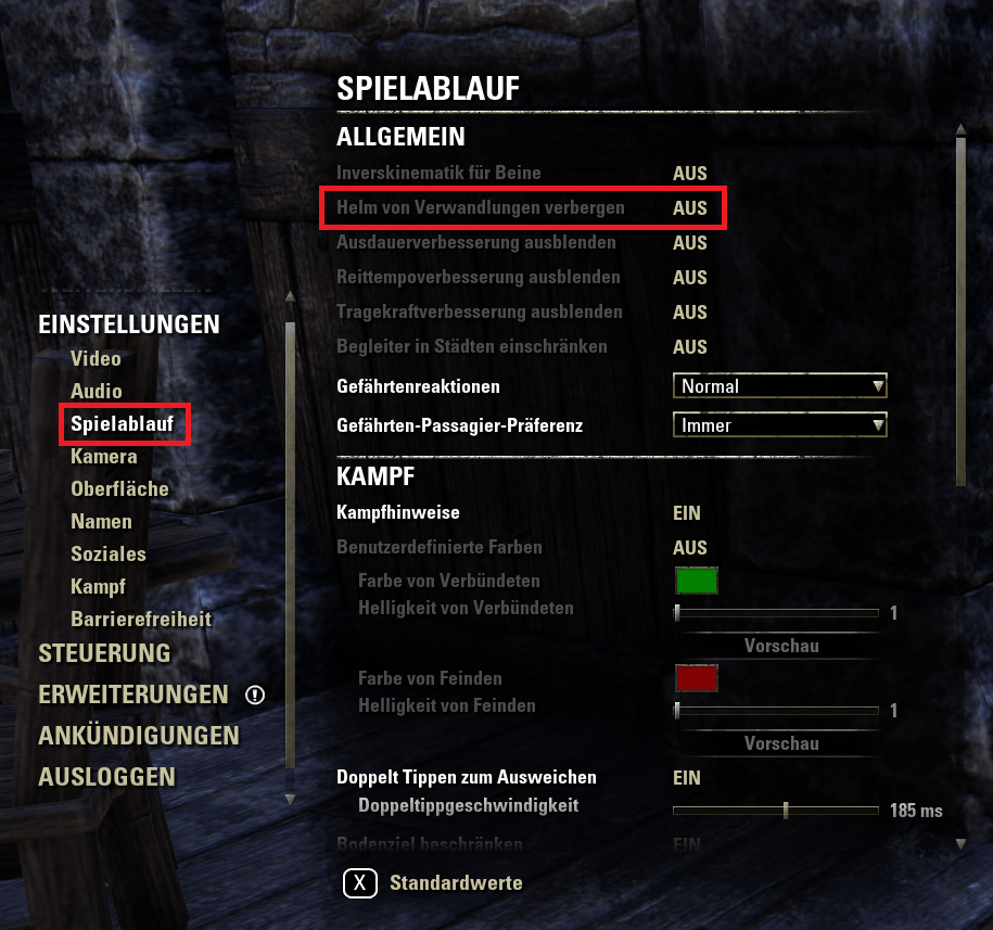 Wie kann ich meinen Helm oder Hut verbergen? Hilfe The Elder