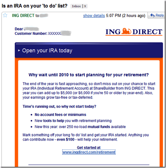 Out of the Inbox ING Direct's YearEnd Pitch for IRAs Finovate