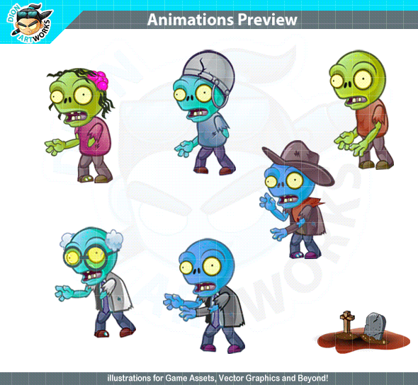 6 Zombies Character Sprites Set Game Art Partners