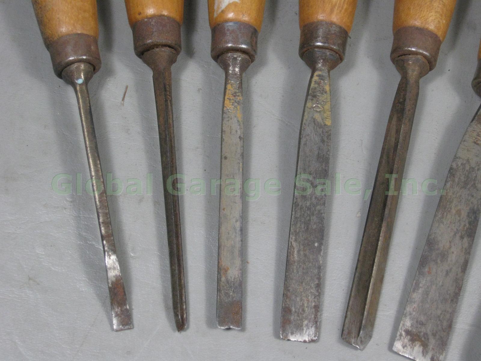 9 Vtg Antique H Henry Taylor Sheffield England Wood Carving Chisels