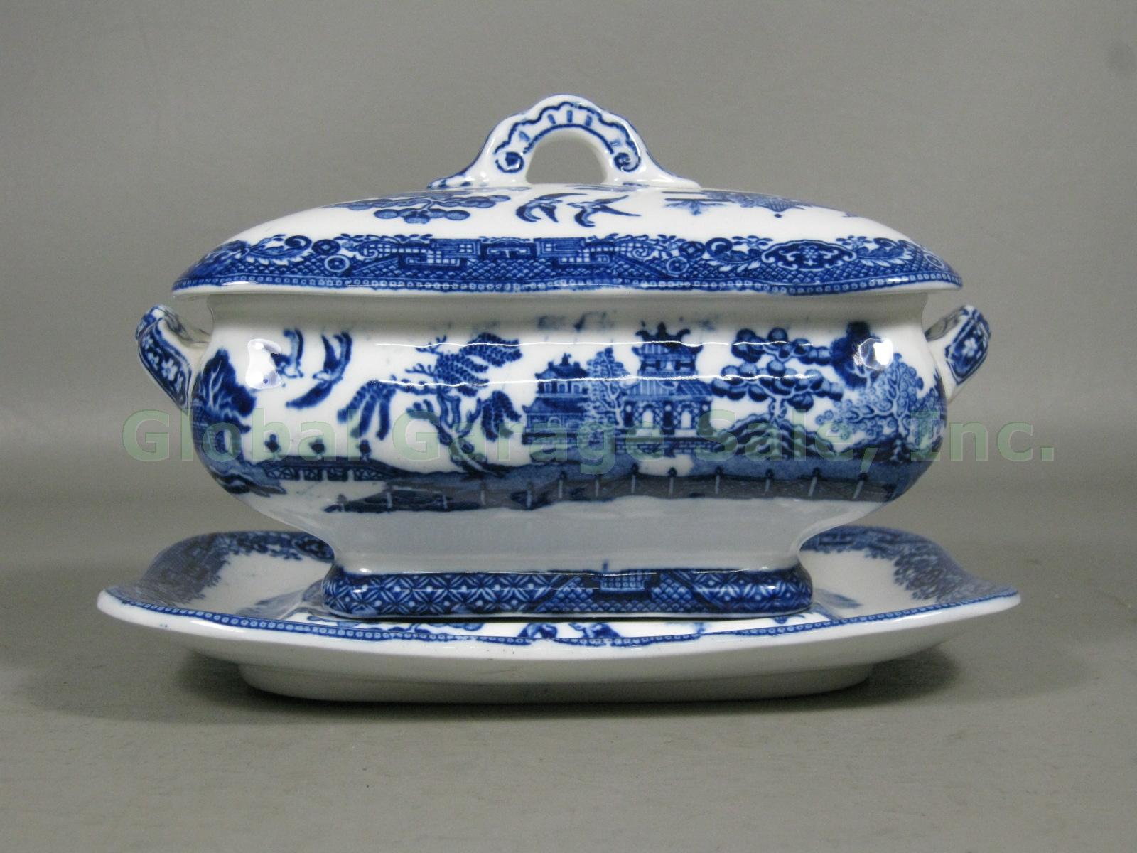 Vintage Antique Royal Doulton Blue Willow Soup Tureen With Underplate