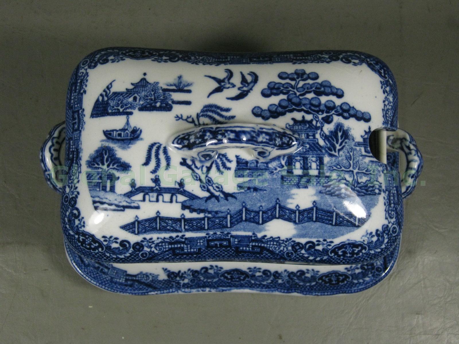 Vintage Antique Royal Doulton Blue Willow Soup Tureen With Underplate