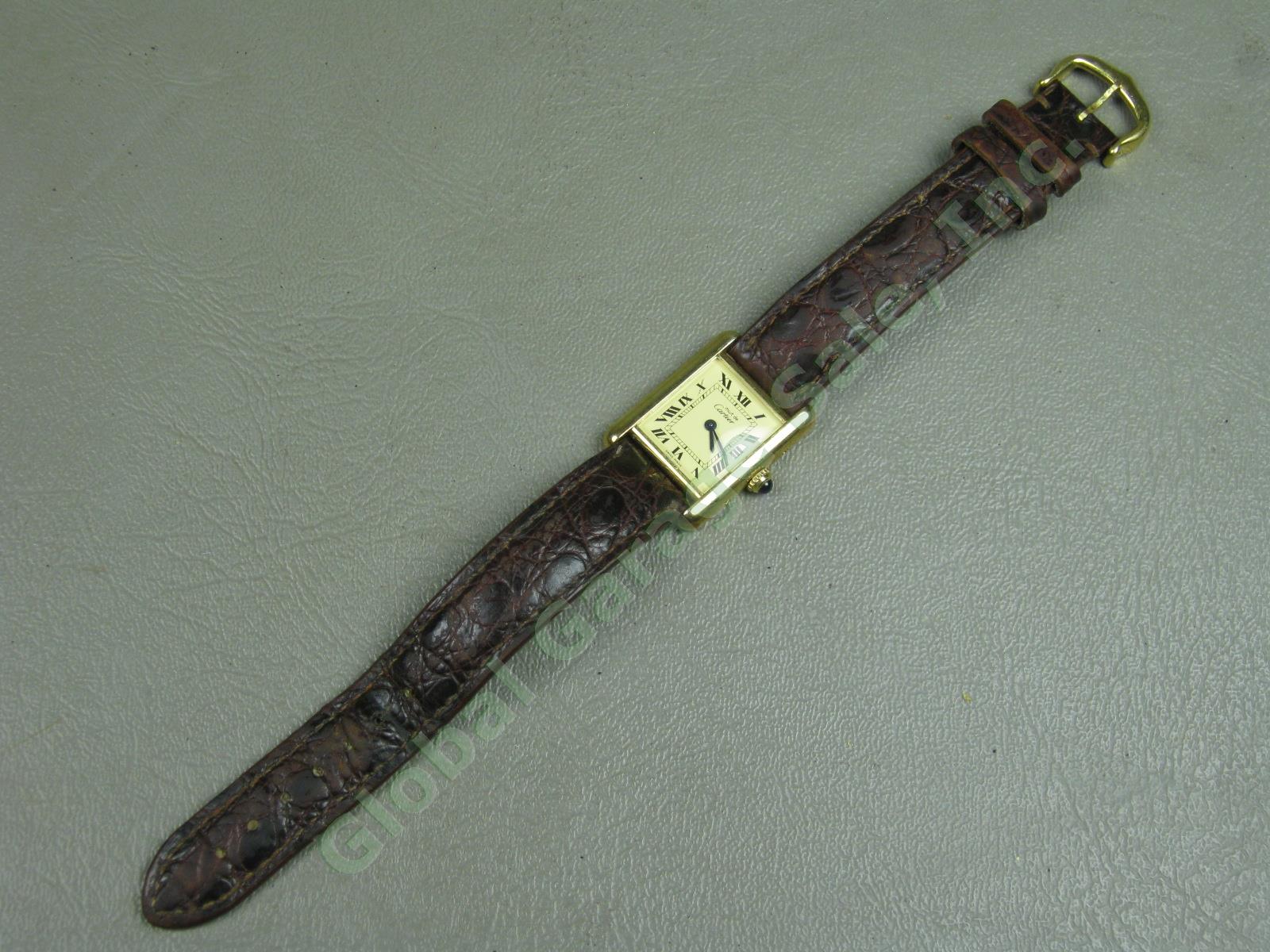 Must De Cartier Paris Vermeil Tank Quartz Argent 925 Plaque Or G 20m Swiss Watch