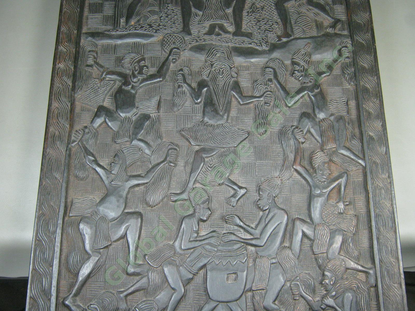 Vtg Antique African Art Hand Carved Wood Panel Carving Wall Hanging