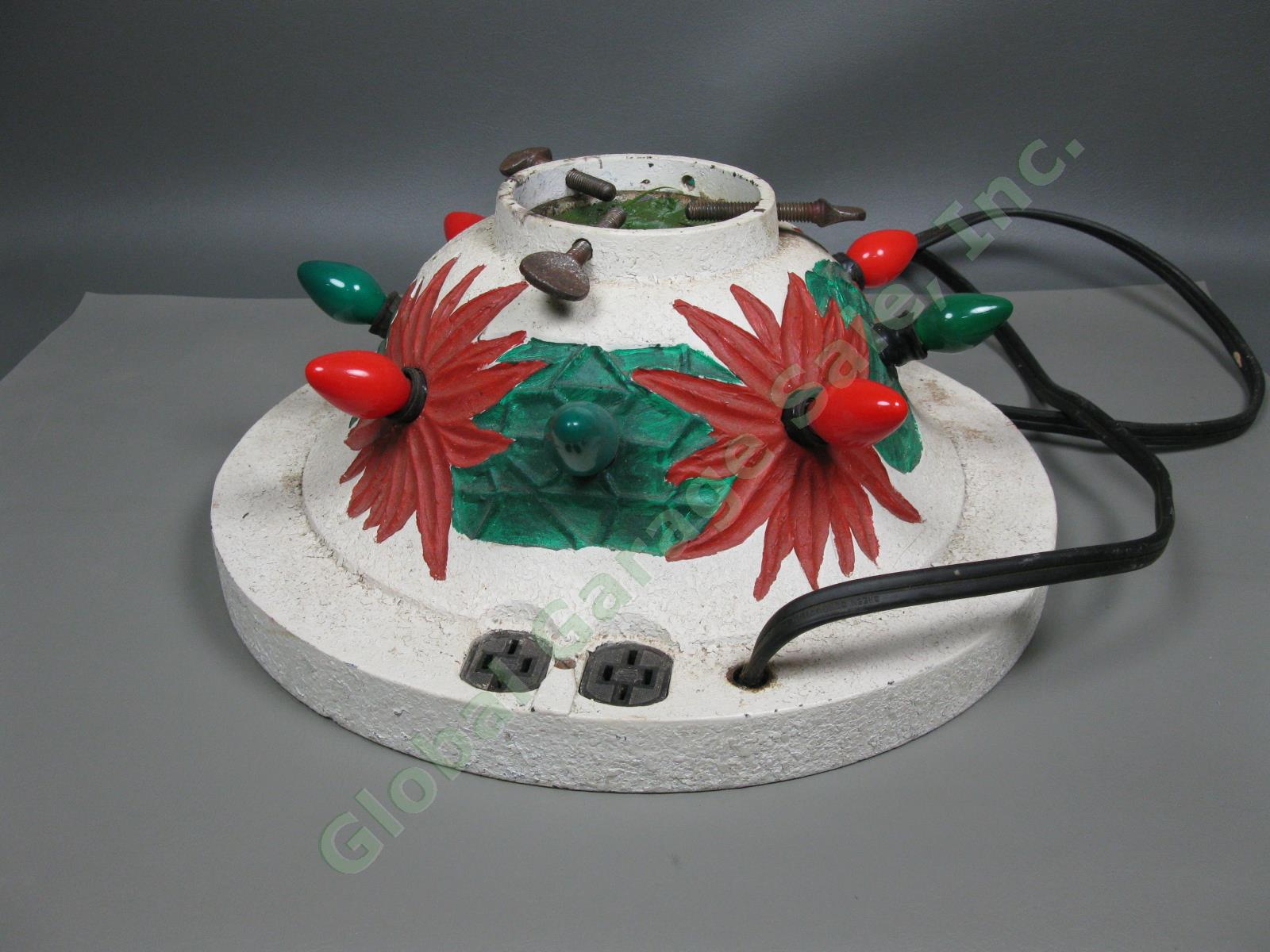 Vintage Antique Cast Iron Lighted Poinsettia Christmas Tree Stand + 2