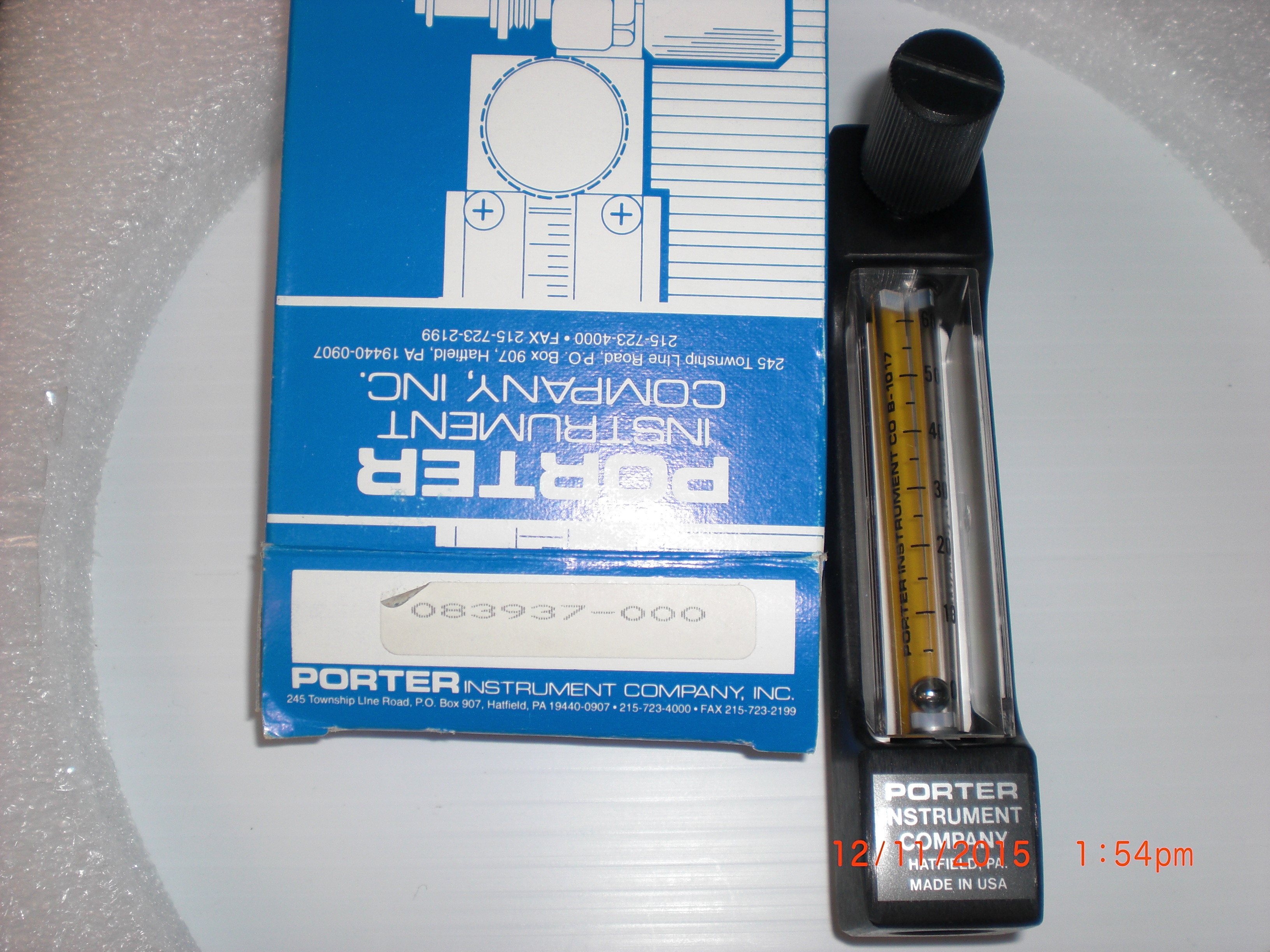 083937000 PORTER INSTRUMENT 083937000 rotometer 060 LPM /20PSI N2