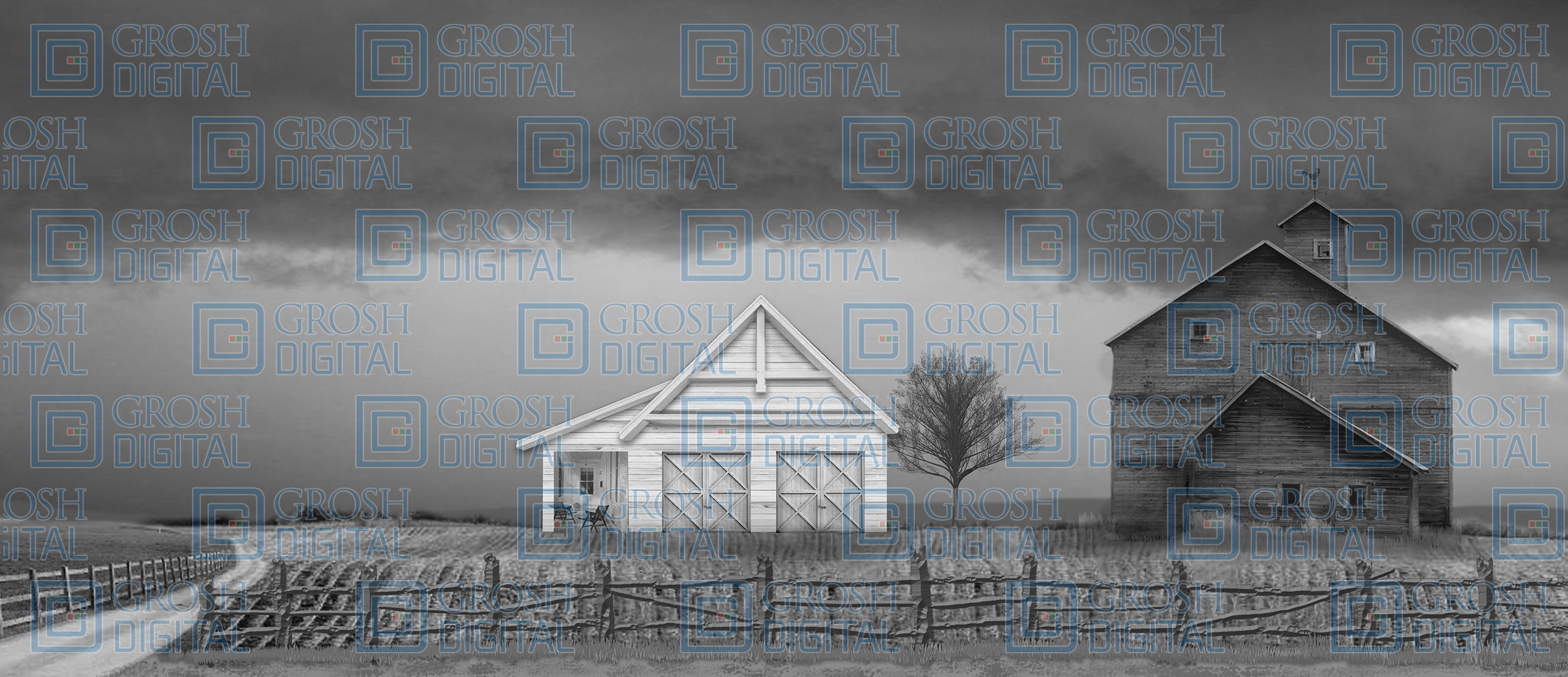 Black and White Kansas Farm Projected Backdrops Grosh Digital