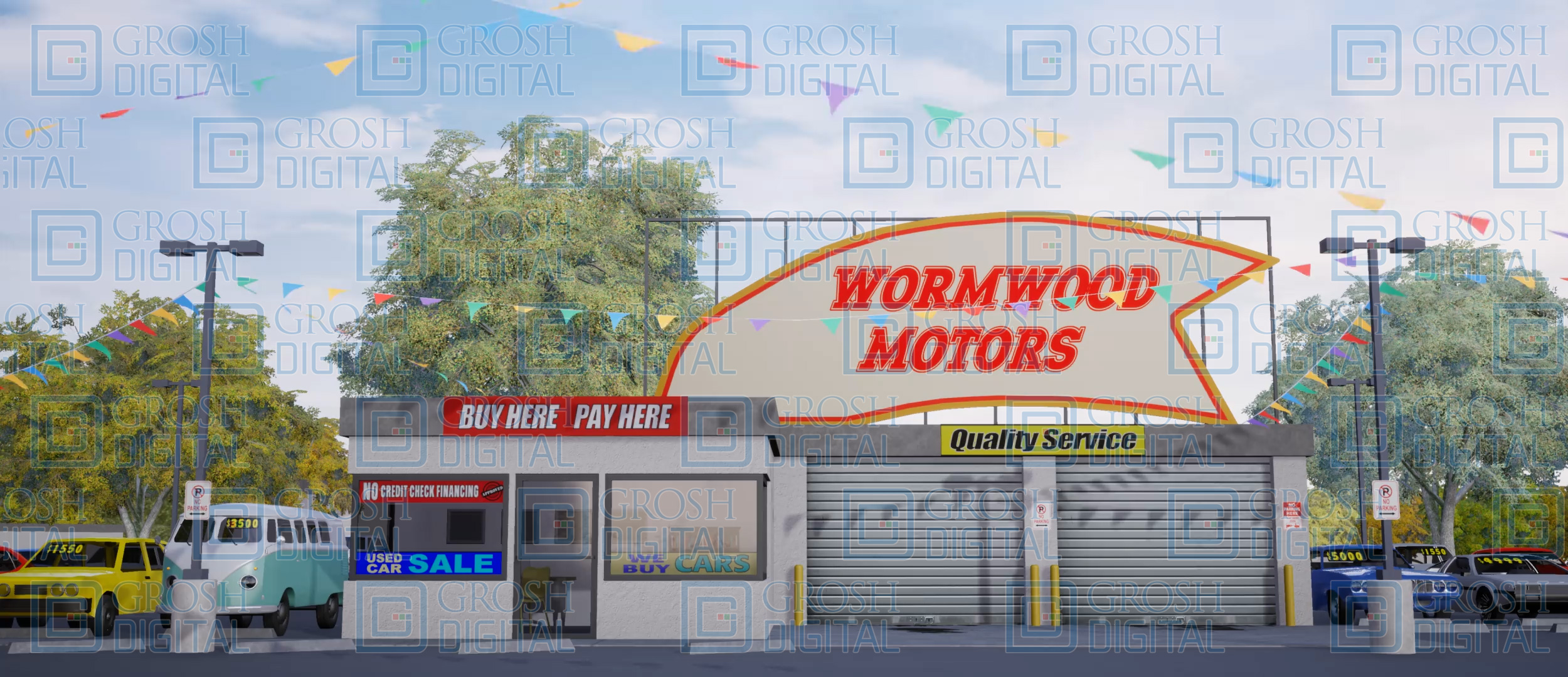 Wormwood Car Dealership Projected Backdrops Grosh Digital