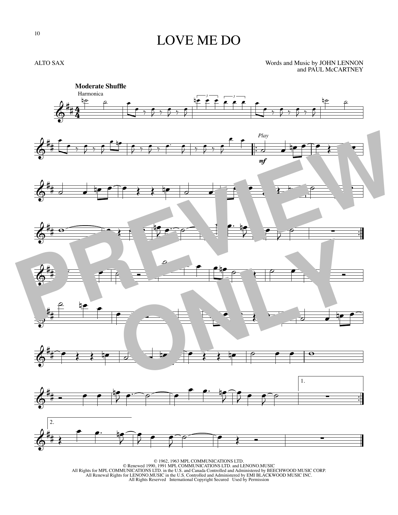 Love Me Do by The Beatles Sheet Music for Alto Sax PlayAlong at Sheet