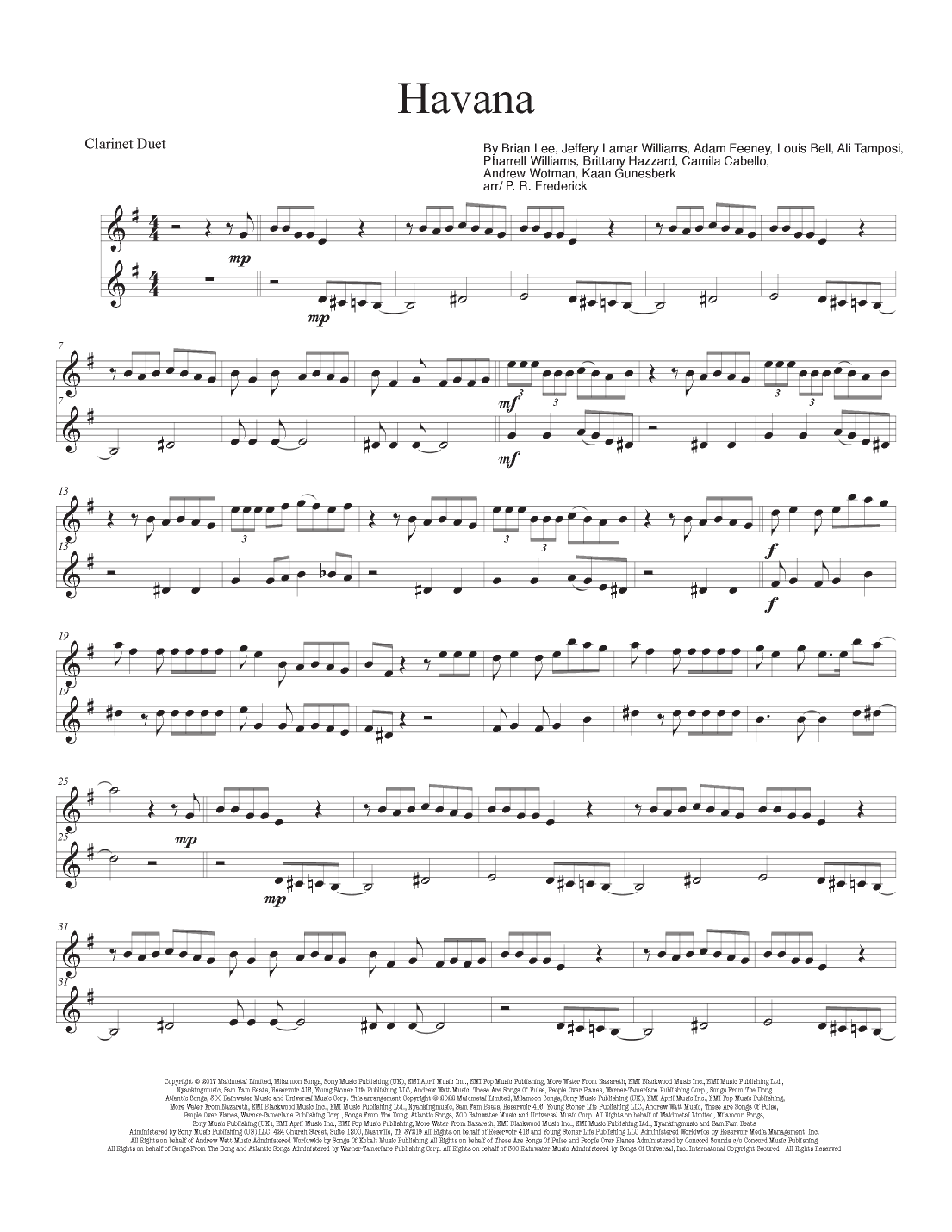 Havana (arr. P. R. Frederick) by Camila Cabello feat. Young Thug Sheet