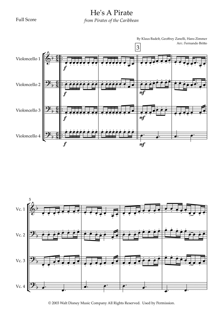 He's A Pirate (arr. Fernando Britto) by Geoffrey Zanelli Sheet Music