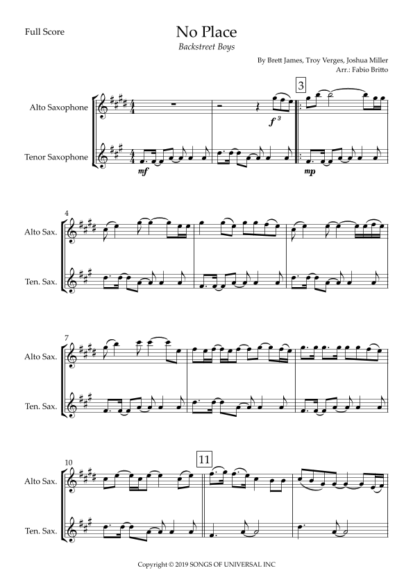 No Place Sheet Music Backstreet Boys Instrumental Duet