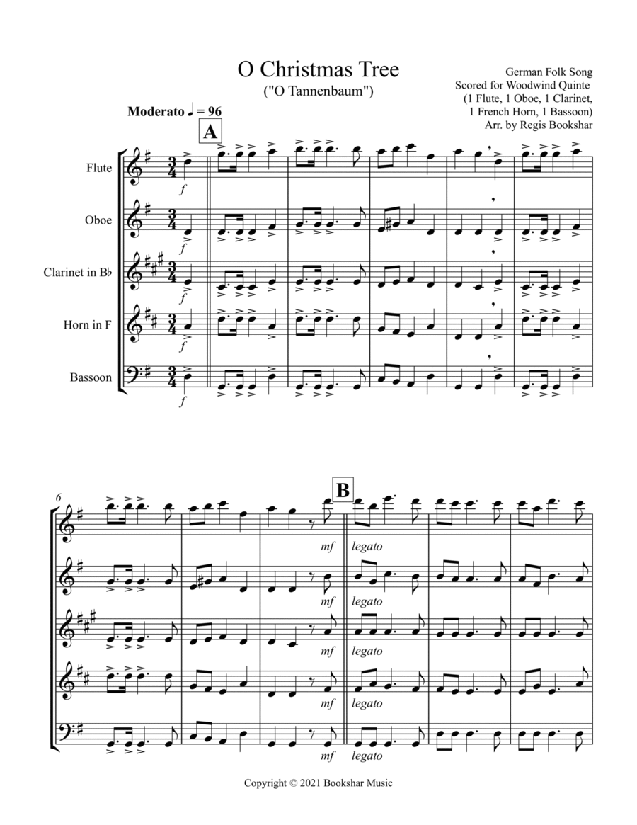O Christmas Tree (G) (Woodwind Quintet 1 Flute, 1 Oboe, 1 Clar, 1 Hrn