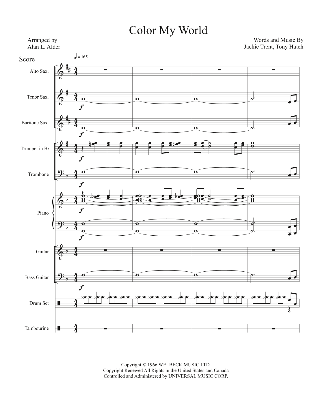 Color My World (arr. Alan L. Alder) Sheet Music Petula Clark Jazz Ensemble