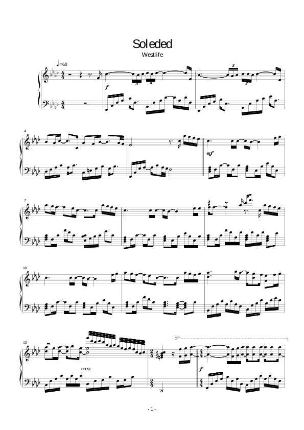 Soledad Sheet Music Westlife Piano Solo