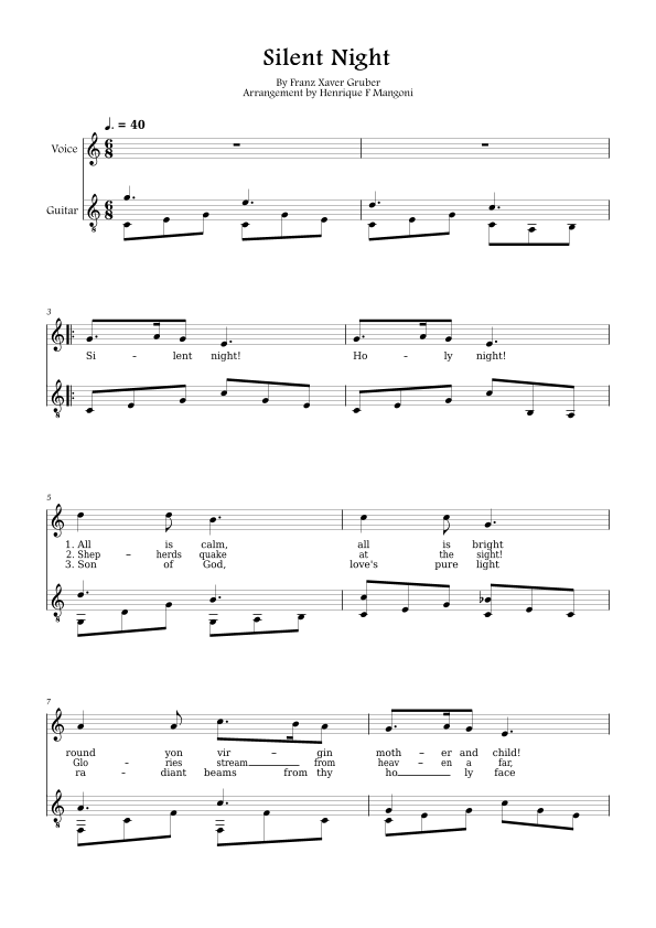 Silent Night (english lyrics) (arr. Henrique F Mangoni) Sheet Music Franz Xaver Gruber Piano