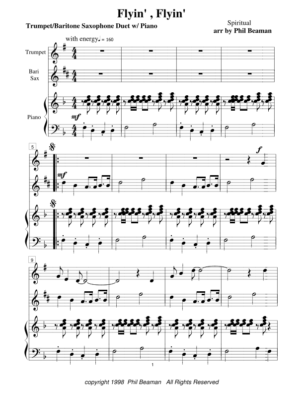 Flyin', Flyin' trumpet/bari sax duet with piano Sheet Music