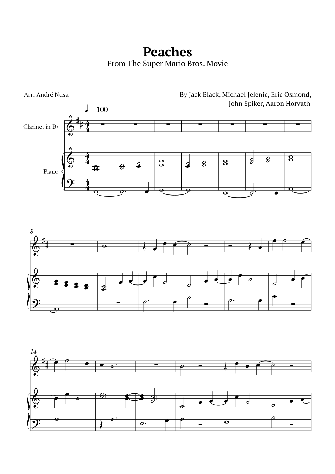 Peaches (arr. André Nusa) by Jack Black Sheet Music for and