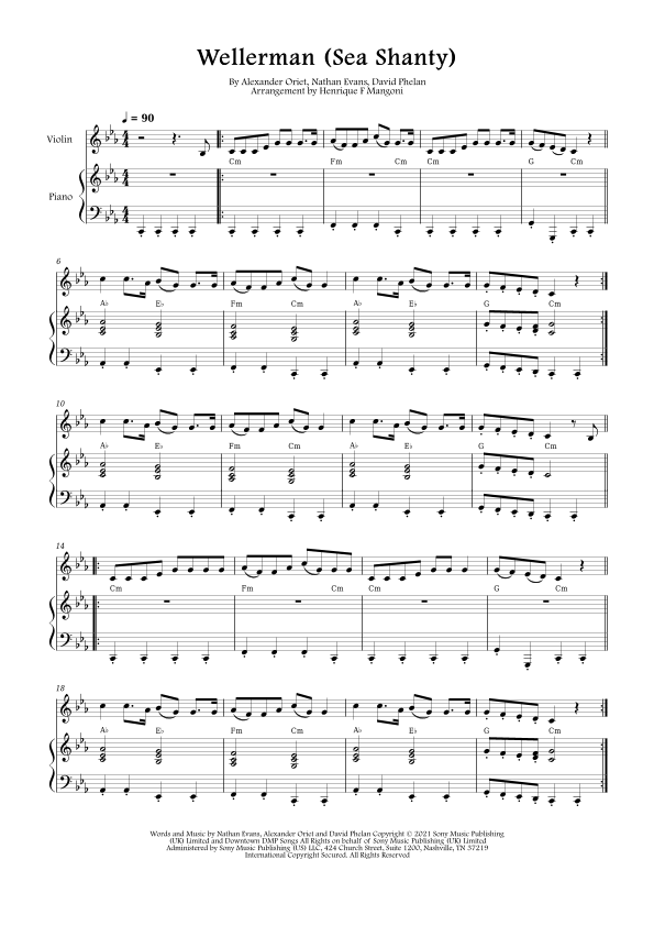 Wellerman (arr. Henrique F Mangoni) by Nathan Evans Sheet Music for