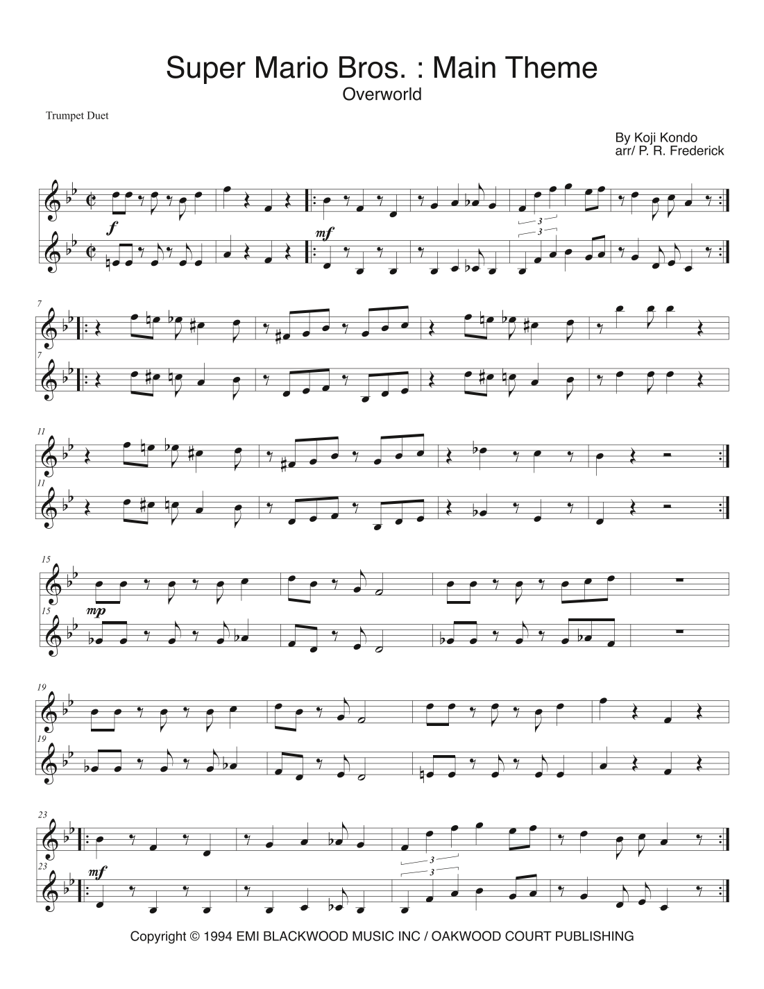 Super Mario Bros Theme (arr. P. R. Frederick) by Koji Kondo Sheet Music
