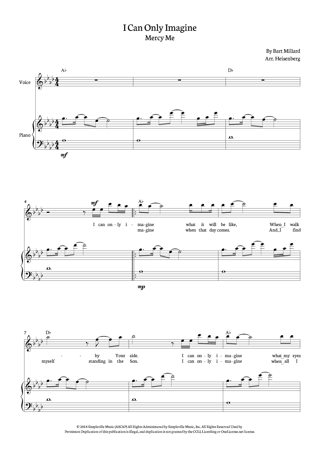 I Can Only Imagine (arr. Heisenberg) Sheet Music Mercy Me Piano