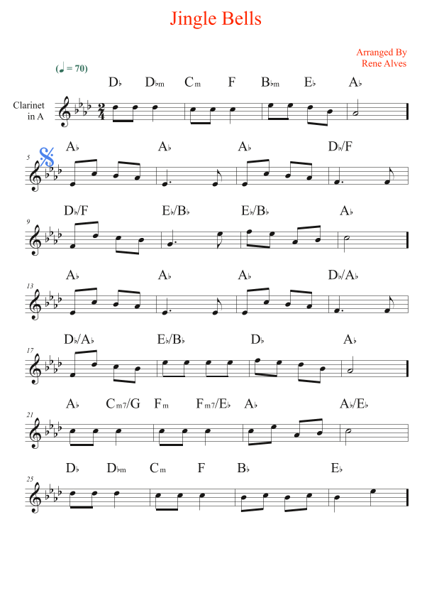 jingle bells Sheet Music Public Domain Solo